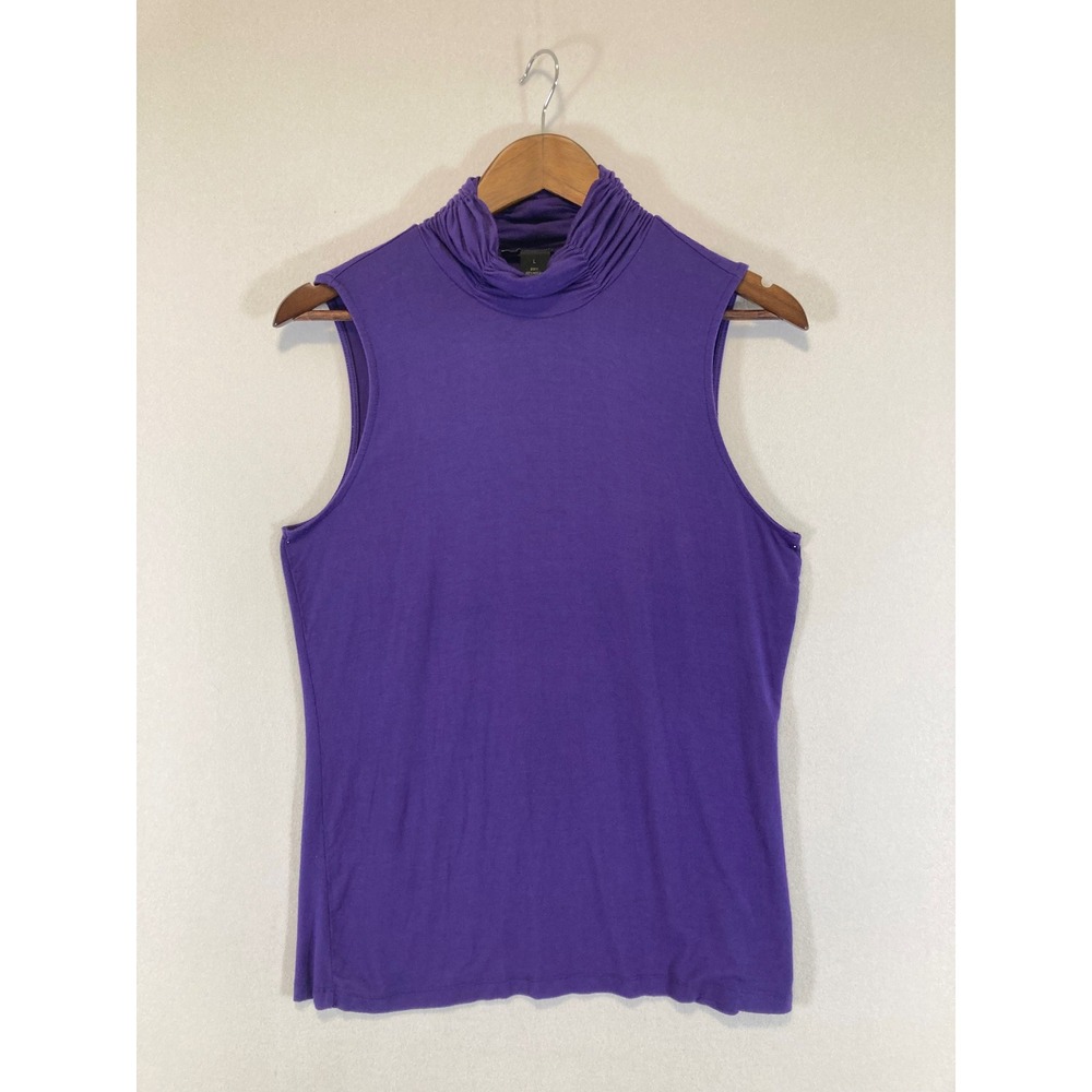 Minimalist Grace Elements Womens Large Purple Ruched Mock Neck Sleeveless Top